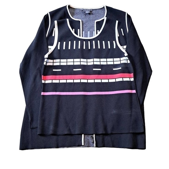 2 PC Per se Sweater Set L/XL Black/Color Block - Picture 5 of 6